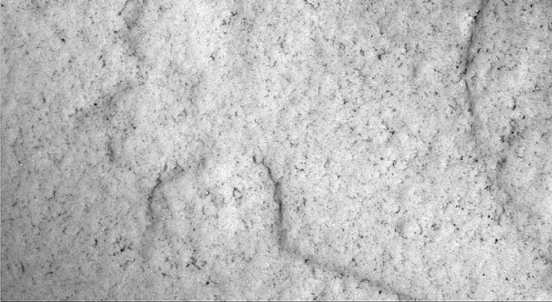Kristall-Messschicht auf einer Münze, Detail Realbild (Bildausschnitt 4,5 x 2,5 mm)